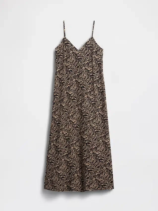 Zebra Desenli Midi Slip Elbise