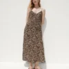 Zebra Desenli Midi Slip Elbise
